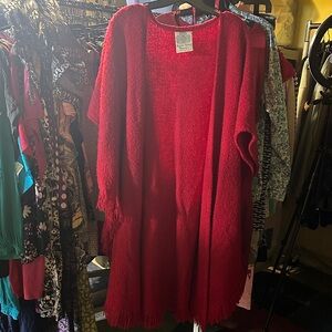 Boyne Valley Weavers shawl poncho red fringe Ireland